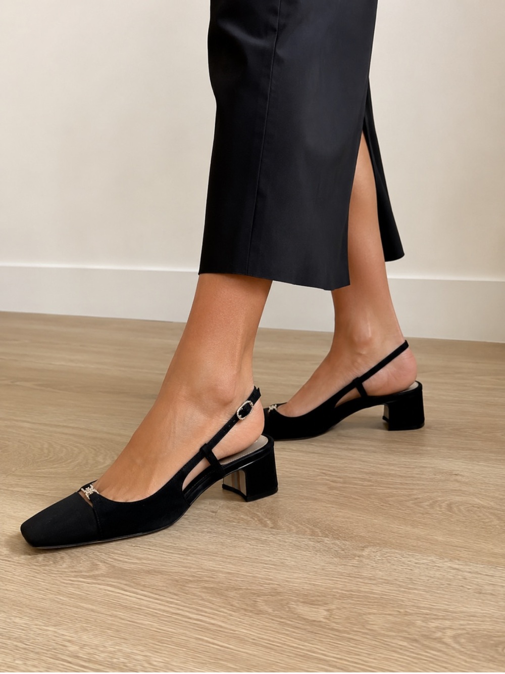 Sam Edelman Tarra Black Slingback Pumps Square Toe Heels Size 7.5